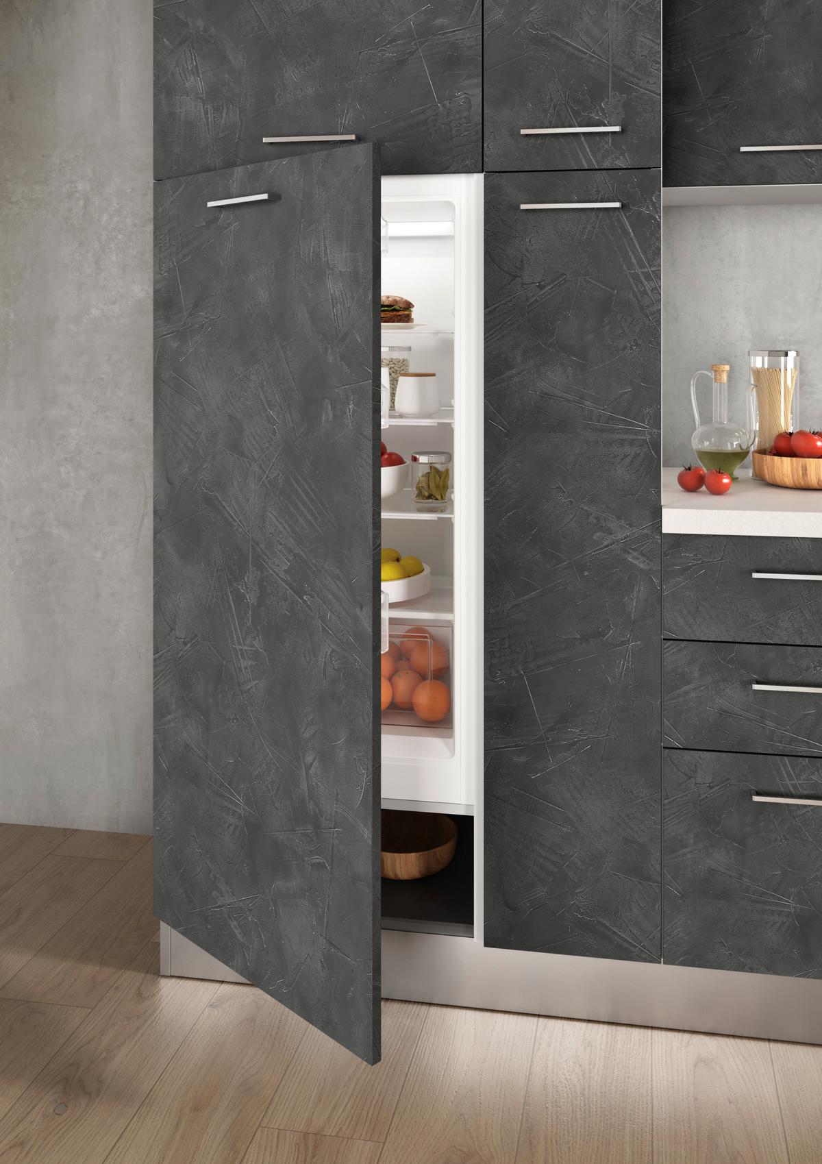 Küchenblock Afrodite Mit Kühlschrank 300 cm Dunkelgrau - Dunkelgrau/Alufarben, LIFESTYLE, Holzwerkstoff/Kunststoff (300cm) - MID.YOU