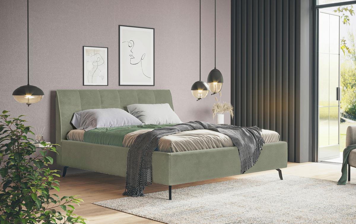 ČALOUNĚNÁ POSTEL EMILY II - černá/zelená, Moderní, kompozitní dřevo/textil (160/200cm)
