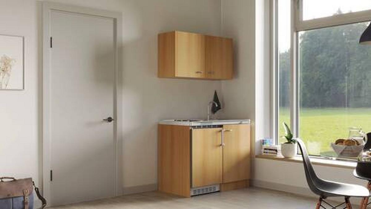 Miniküche Nano Buchefarben B: 100 cm - Buchefarben, MODERN, Holzwerkstoff (100cm) - FlexWell