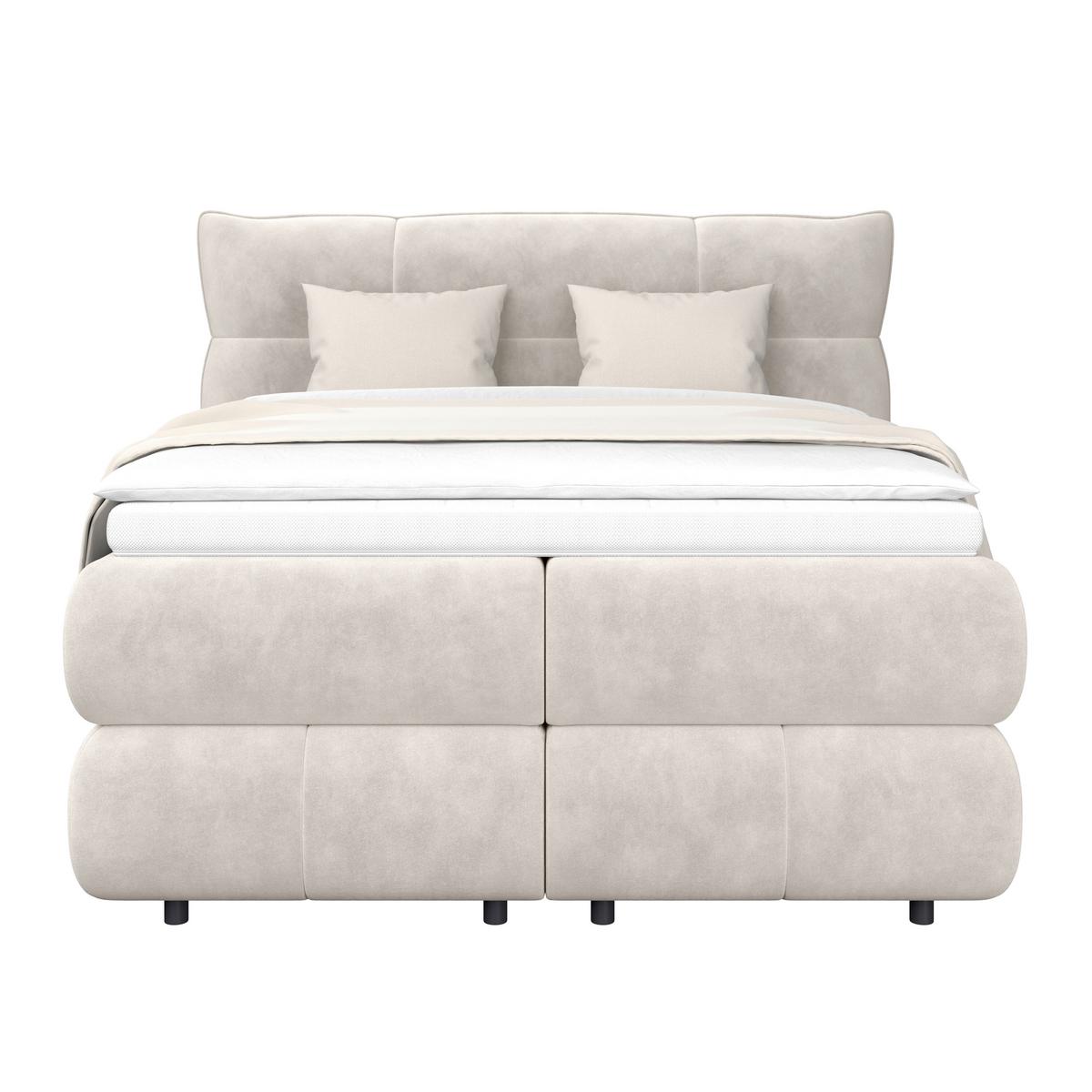 Boxspringbett Carmelo Beige 140x200 cm H3 - Beige/Schwarz, Trend, Textil (140/200cm)