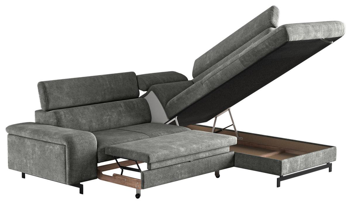 Ecksofa mit Bettkasten Emma Grau 262x215 cm - Schwarz/Grau, Textil (262/215cm) - MID.YOU