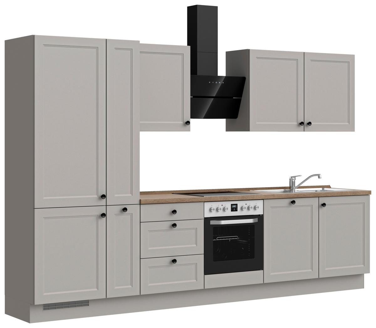 Kuchynská linka 330 cm, kamenná sivá supermatná - čierna/sivá, Modern, kov/kompozitné drevo (330cm) - Nobilia