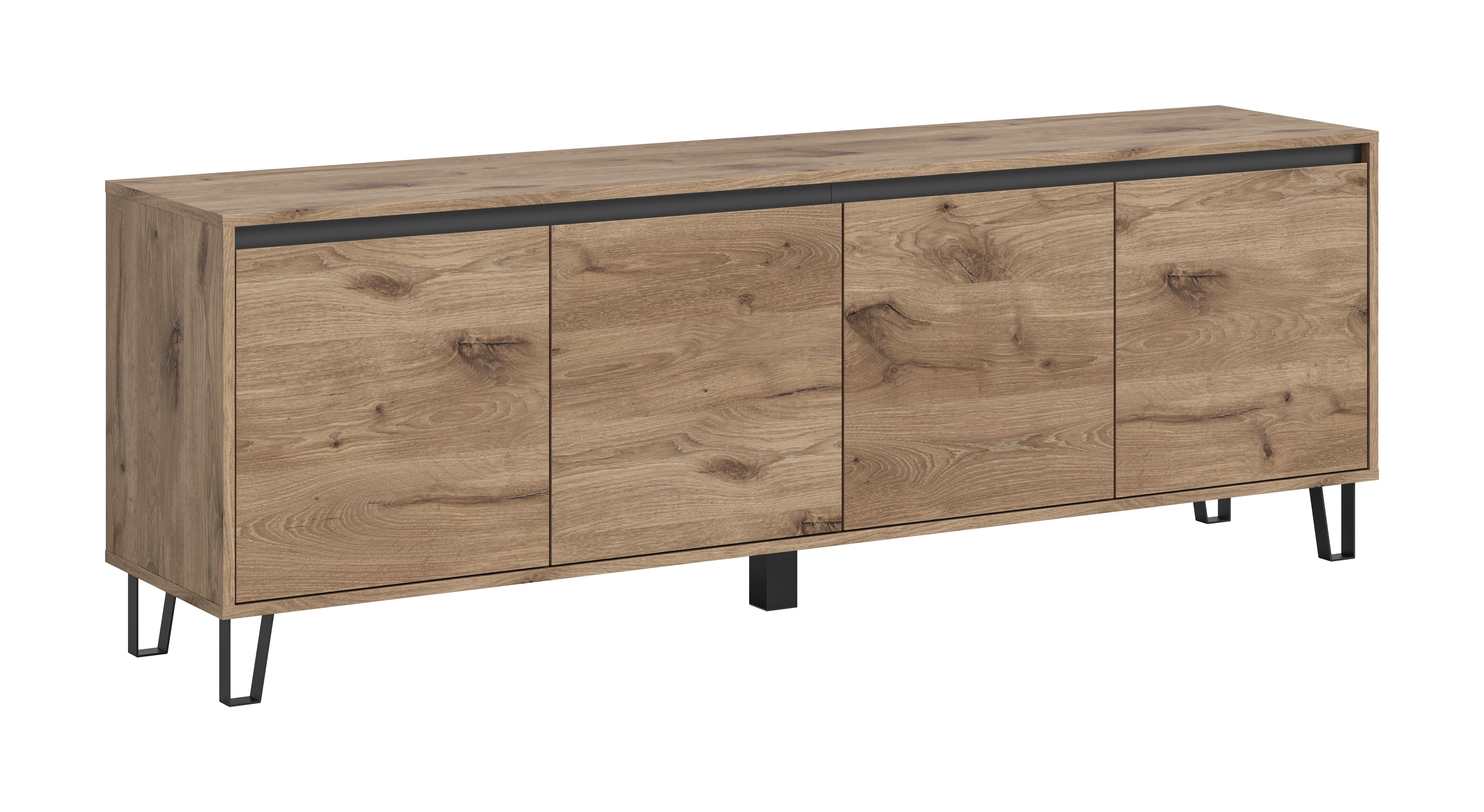 LOWBOARD Balton Eiche Dekor B: 184 cm - Eiche dunkel, Design, Holzwerkstoff (184/64/40cm) - MID.YOU