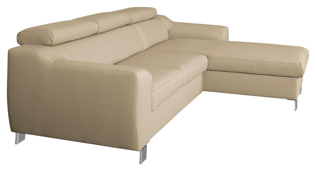Ecksofa Aspen Lederlook Beige 242x176 Cm - Chromfarben/Beige, Design, Leder/Textil (242/176cm) - Livetastic