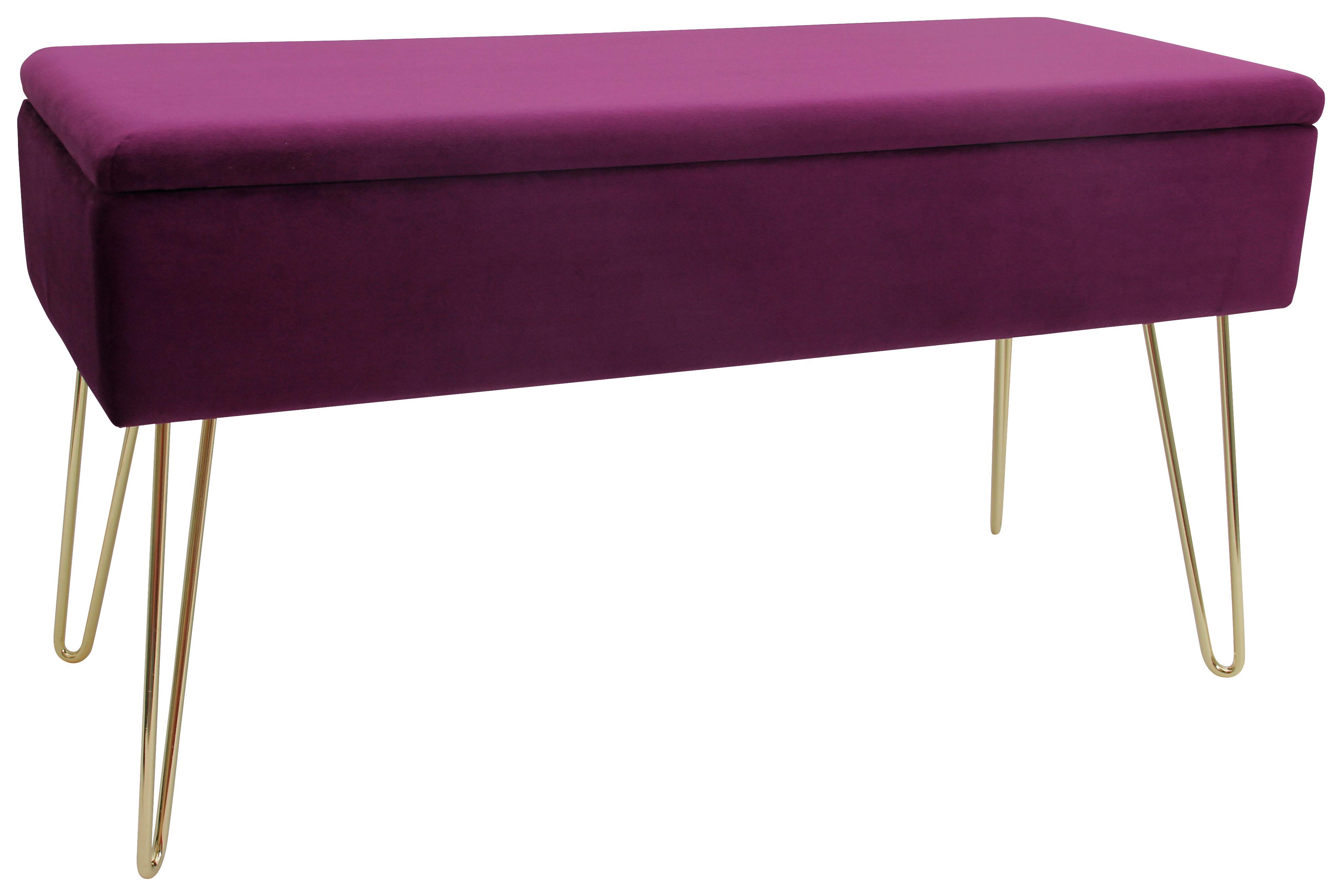 Hockerbank Scarlett Vlies Beere H: 42 cm inkl. Stauraum - Beere/Goldfarben, Design, Textil (75/42/30cm) - Echtwerk