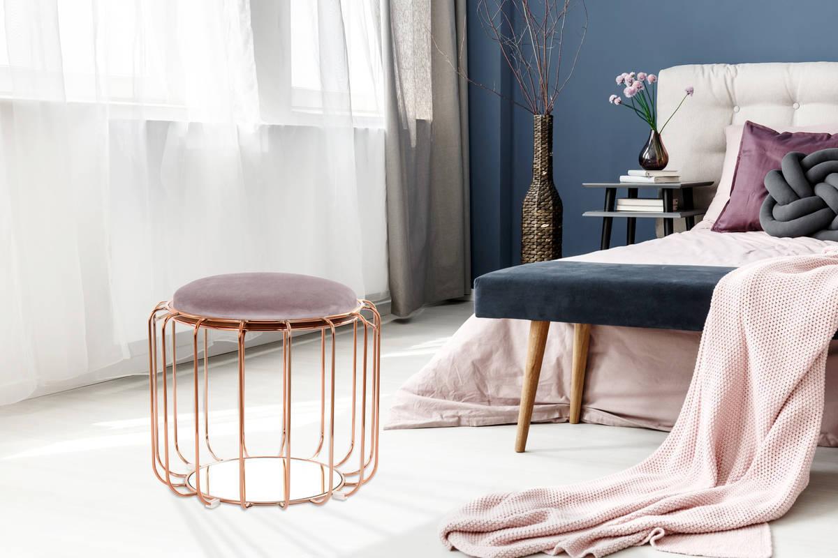 Beistelltisch/Pouf 2 in 1 Comfortable Rosé/Hellviolett - Grau/Kupferfarben, Basics, Glas/Holzwerkstoff (50/50/45cm) - Kayoom