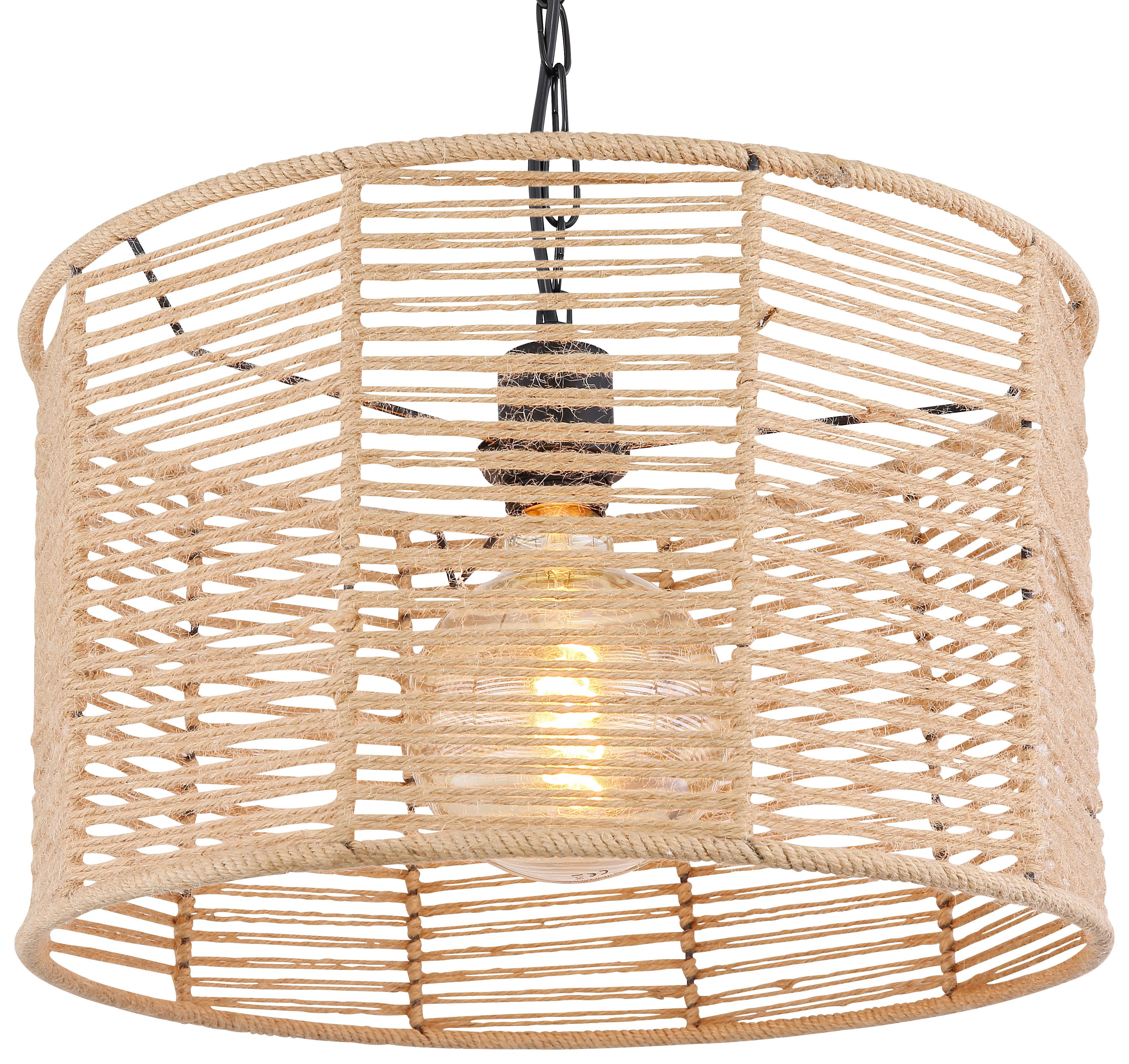 Hängeleuchte Halia H: 120 Cm 1-Flammig, Mit Hanfseil - Schwarz/Braun, Natur, Naturmaterialien/Metall (40/120cm) - Globo