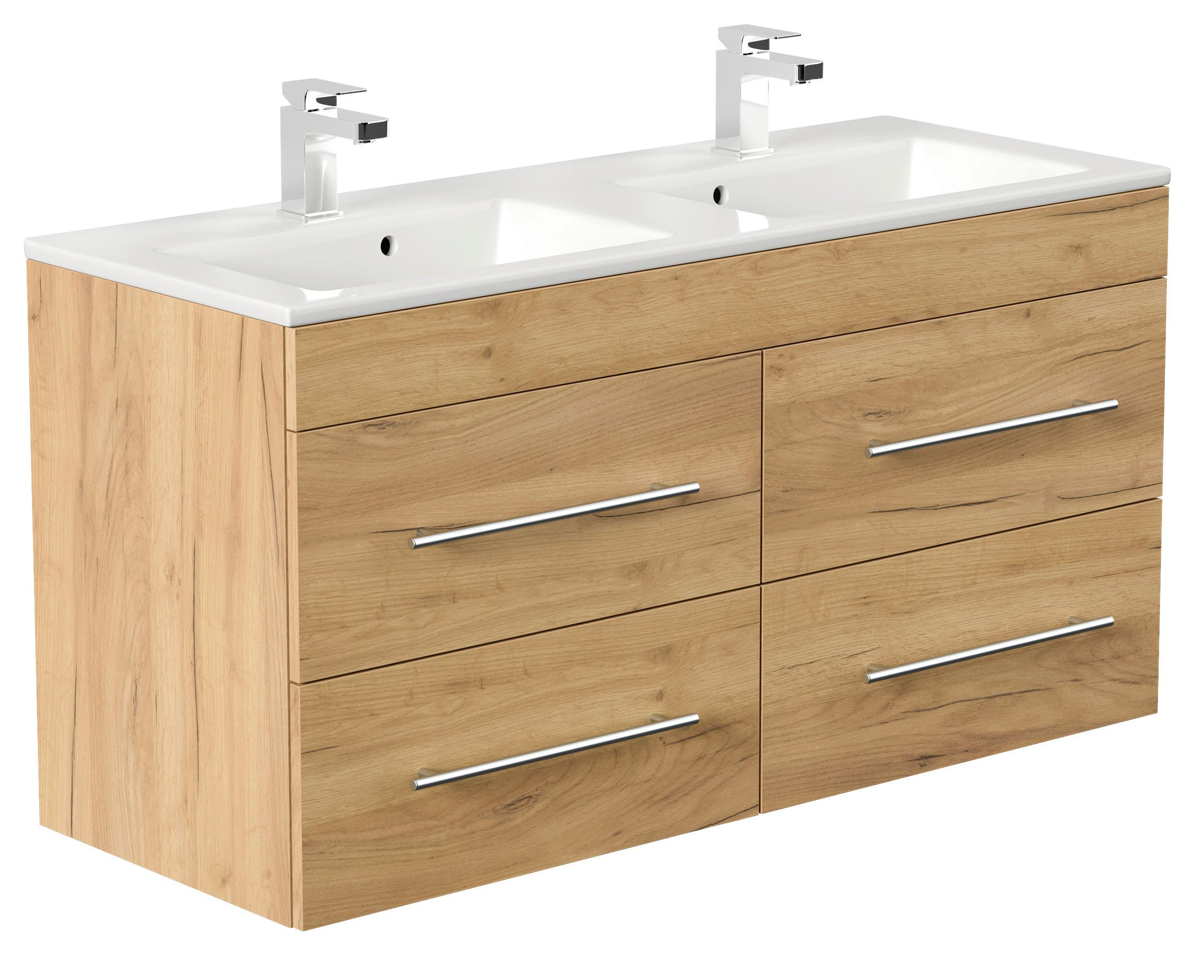WASCHTISCHKOMBI Homeline, Eichefarben B: 120cm - Eichefarben/Weiß, Basics, Keramik/Holzwerkstoff (120cm) - MID.YOU