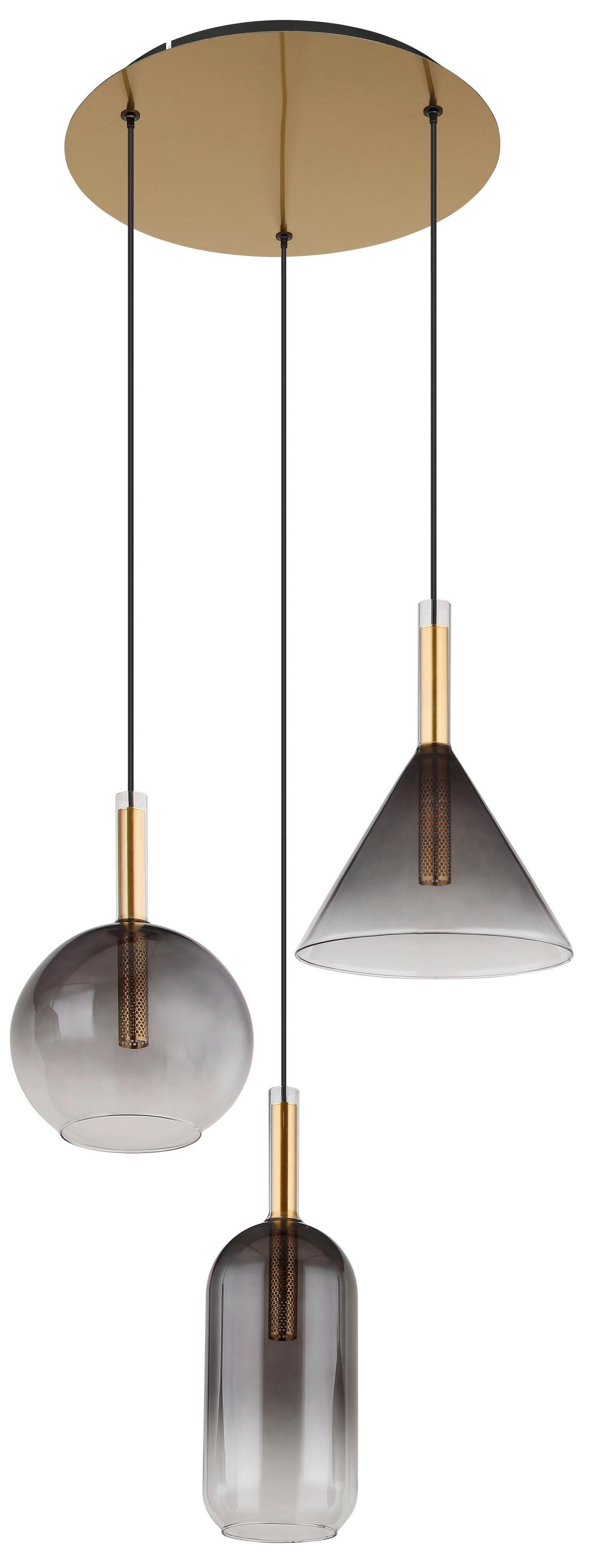 Hängeleuchte 16045-3h - Klar/Messingfarben, Design, Glas/Metall (43/150cm) - Globo