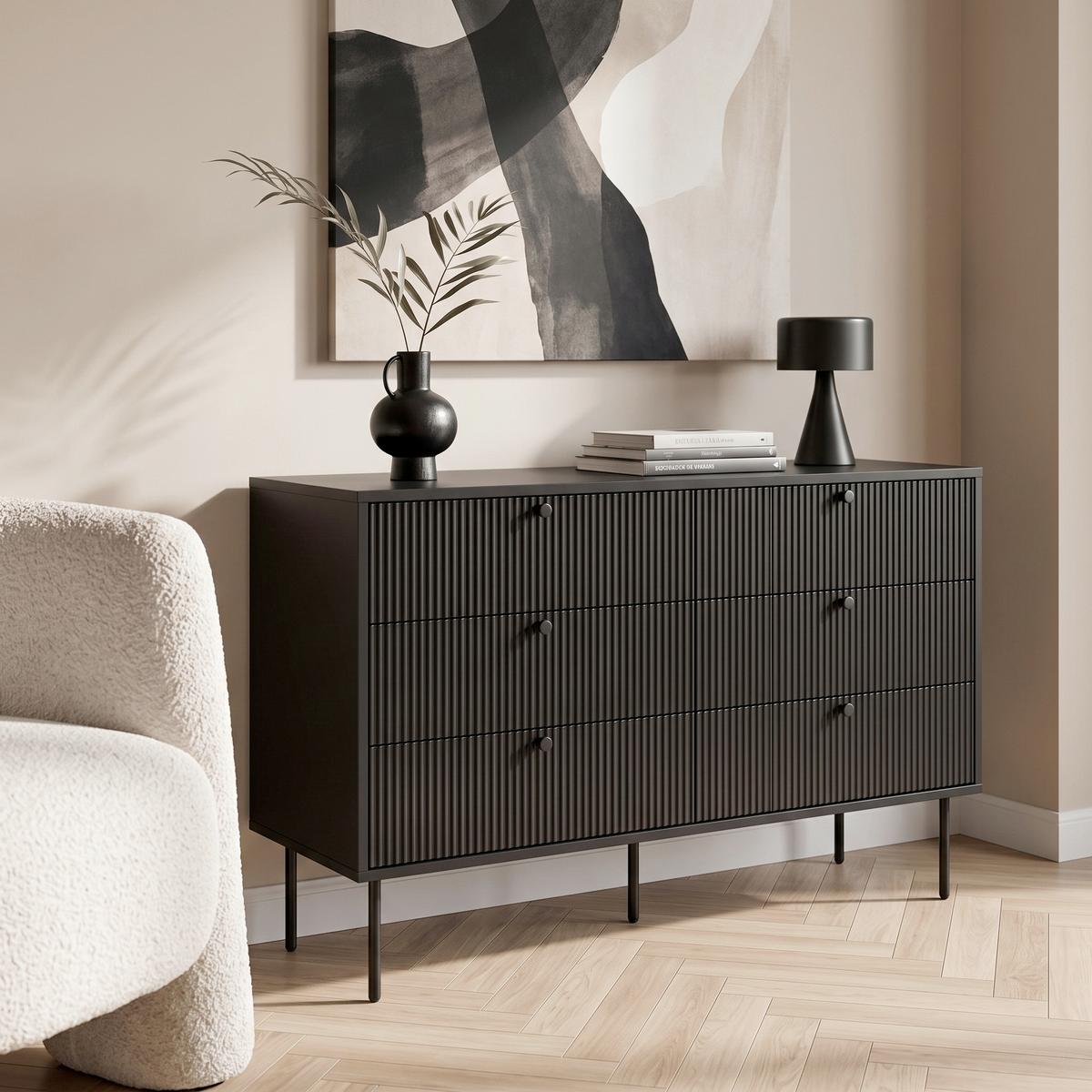 Kommode Karby S Schwarz B: 120 cm - Schwarz, MODERN, Holzwerkstoff (120/40/75cm) - MID.YOU