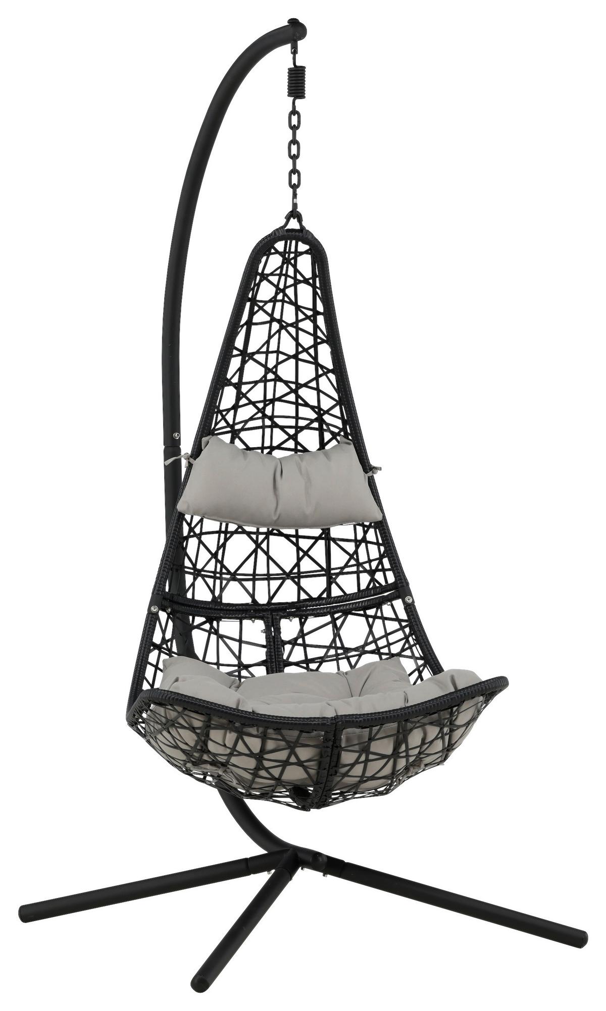 Hängesessel +gestell Edinburgh Mit Sitz- Und Rückenkissen - Schwarz/Grau, KONVENTIONELL, Kunststoff (132/205/130cm) - Gardenson