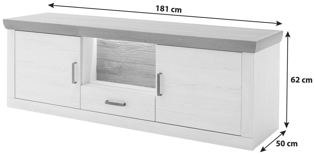 Lowboard Madrid B: 181 cm Eiche Dekor/Pinienfarben - Eichefarben/Schwarz, Design, Holzwerkstoff (181/62/50cm) - MID.YOU
