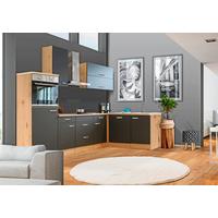 Rohová kuchýň SHADOW včetně 5 spotřebičů a dřezu - šedá/dub San Remo, Moderní, kov/kompozitní dřevo (280/170cm)