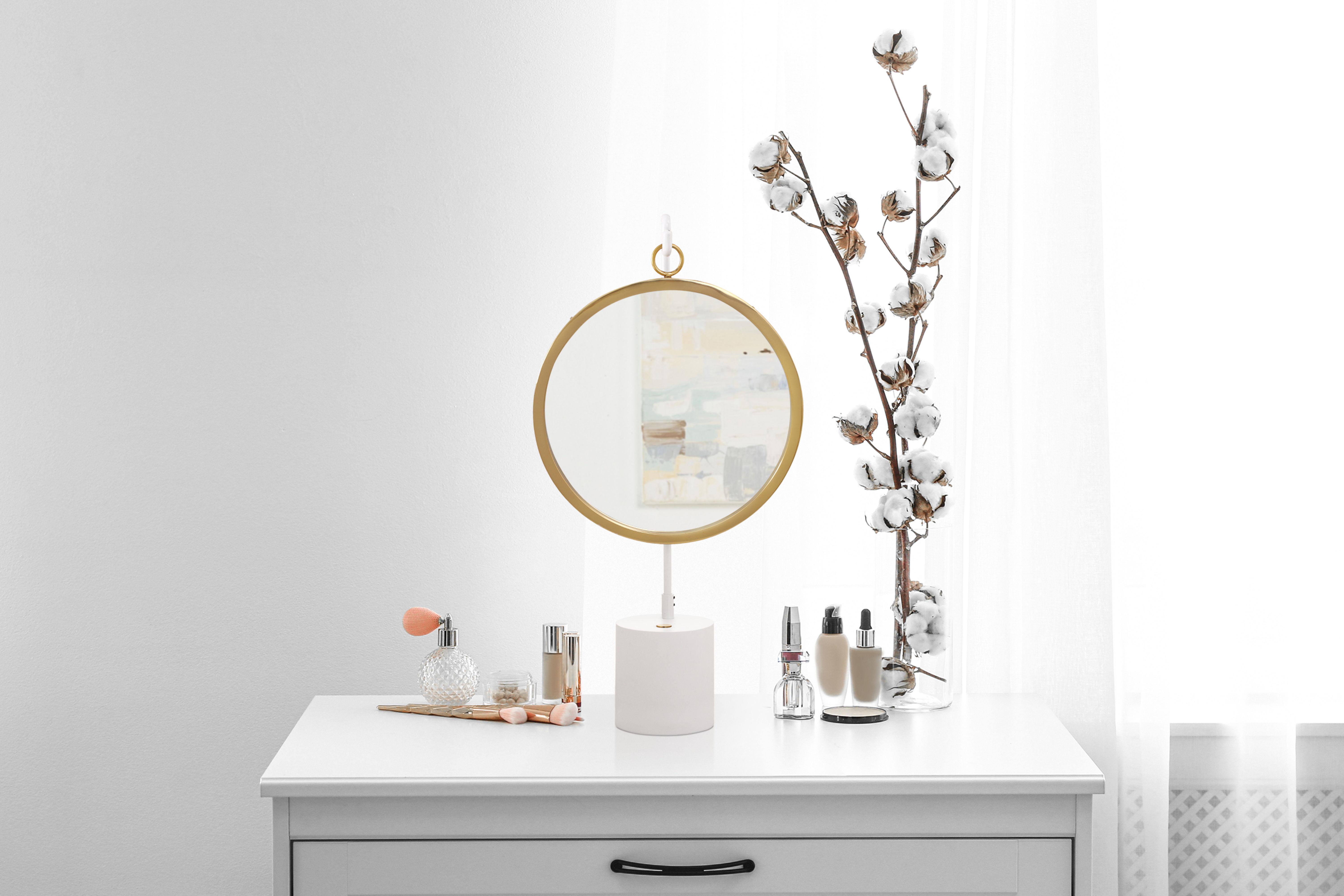 Tischspiegel Eleganca Weiß/Gold H: 65 cm - Goldfarben/Weiß, LIFESTYLE, Glas/Metall (30/65/13cm)
