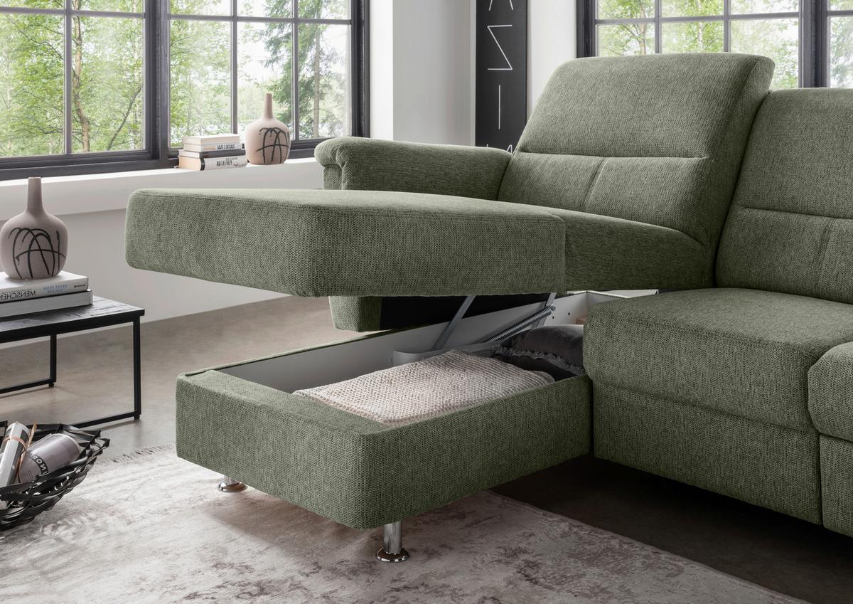 Ecksofa Mit Stauraum Parole Grün Chenille - Chromfarben/Grün, MODERN, Textil (165/231cm) - Livetastic