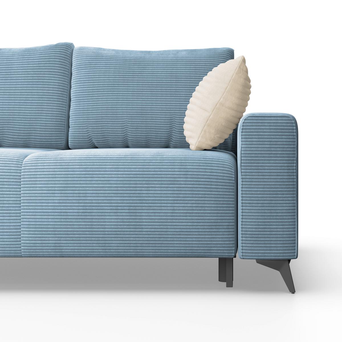 Ecksofa mit Schlaffunktion Lincoln Blau Cord 212x270 cm - Blau/Schwarz, MODERN, Textil (212/270cm)