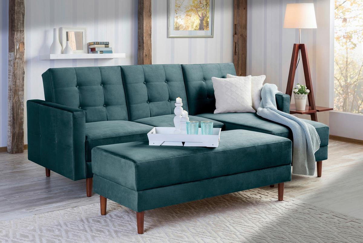 Ecksofa Mit Schlaffunktion Easy Relax Blau Samt - Blau/Eschefarben, Design, Textil (223/152cm) - Max Winzer