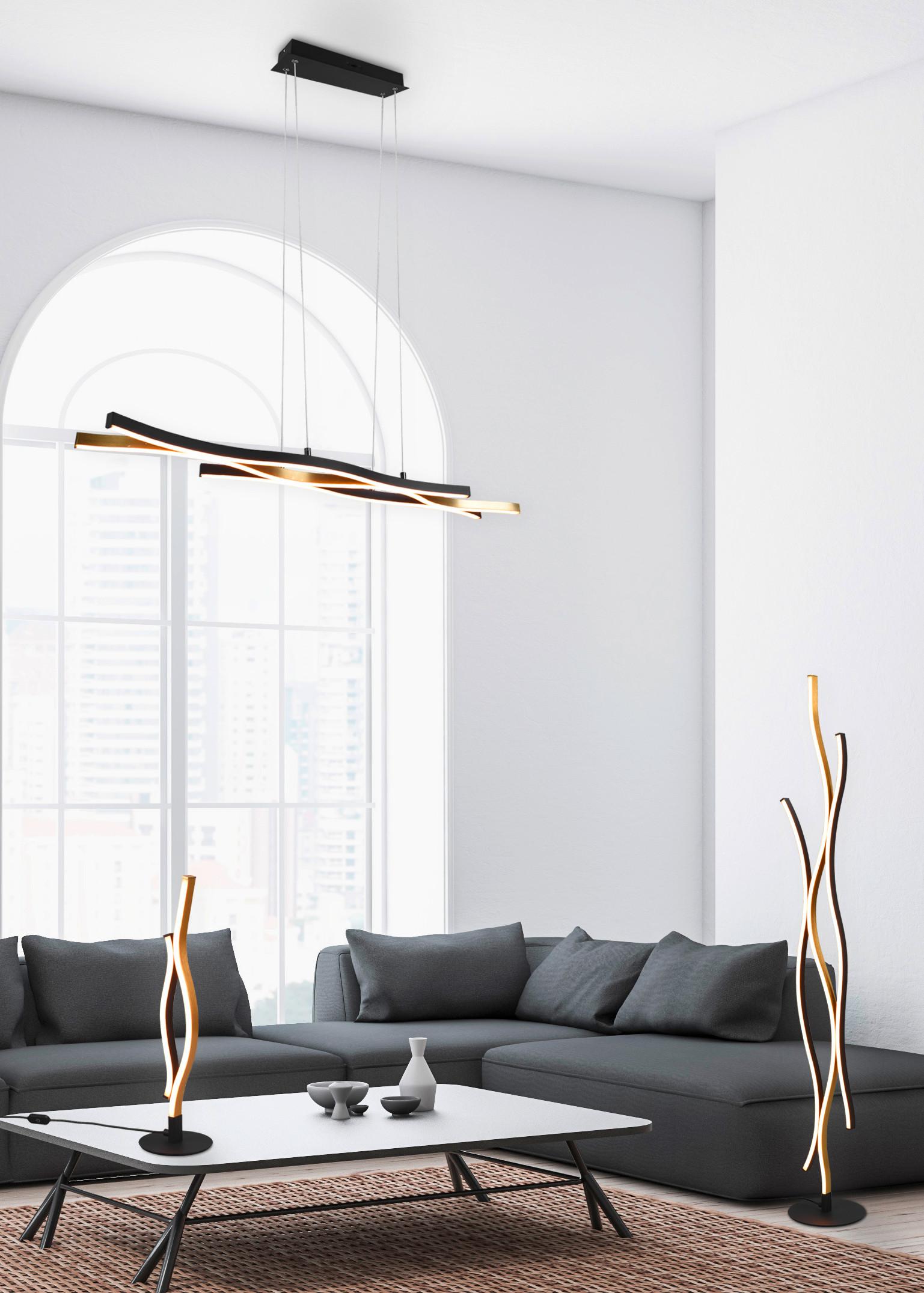 LED-Hängeleuchte Blaze H: 150 cm dimmbar - Messingfarben/Schwarz, Design, Metall (107,5/15,5/150cm) - Trio Leuchten