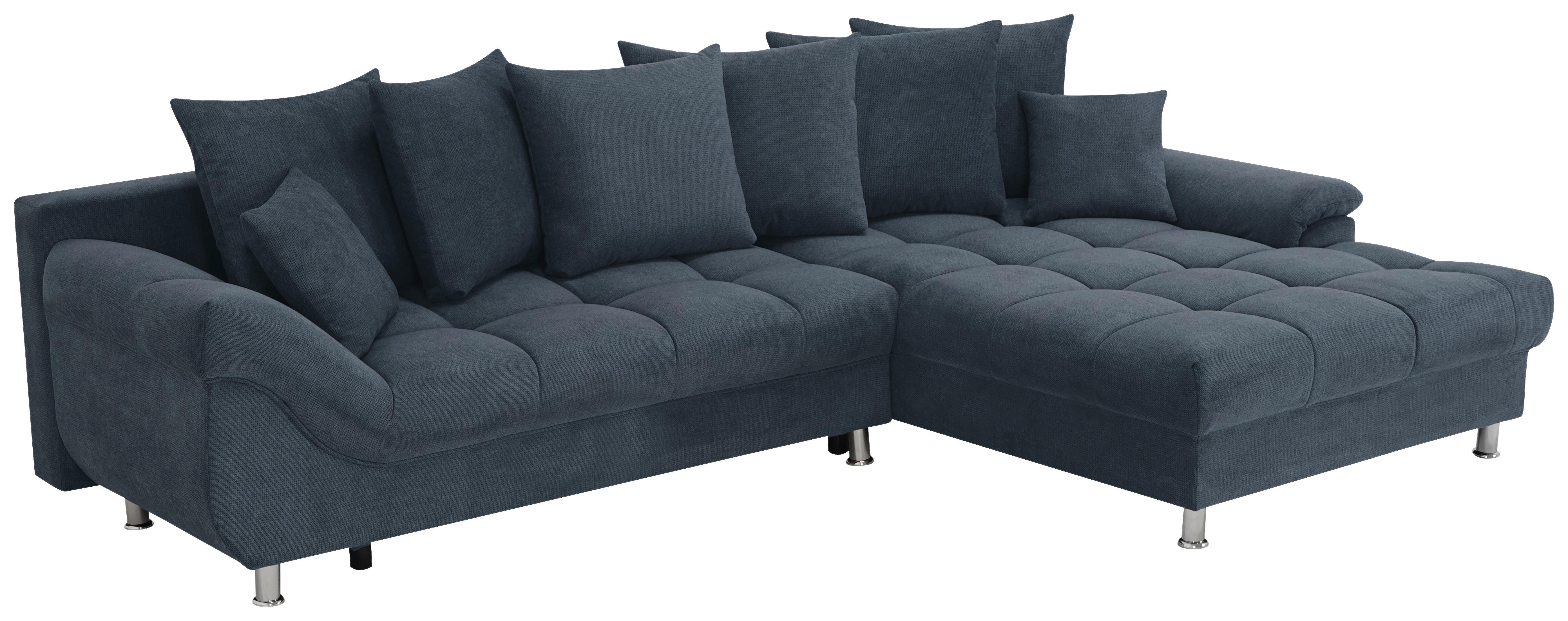 Rohová sedačka ERICE, pravá, modrá - modrá/chrómová, Design, textil/plast (312/198cm)
