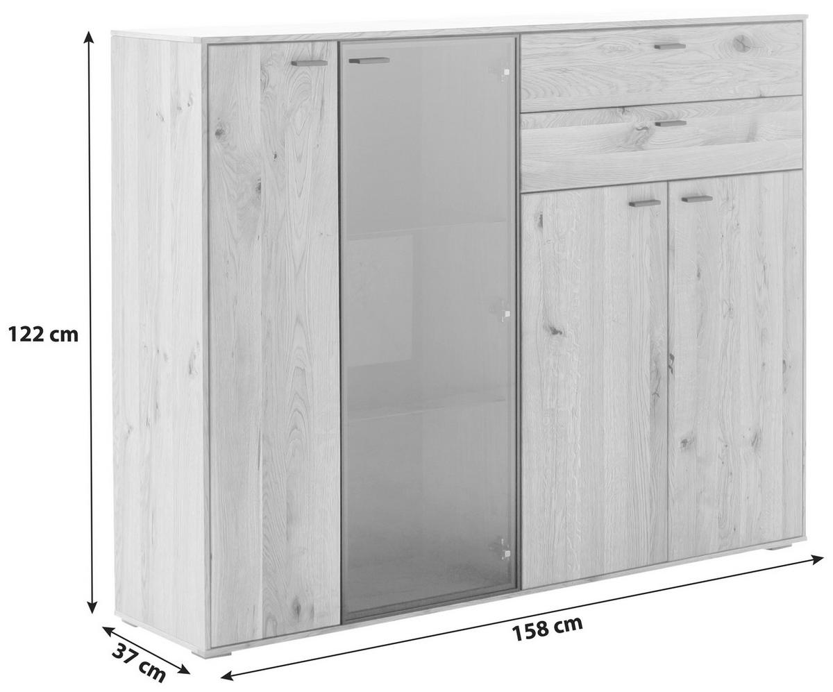 Highboard Assini Wildeiche B: 158 cm - Wildeiche, Design, Glas/Holz (158/122/37cm) - MID.YOU