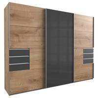 Schwebetürenschrank mit Laden 270cm Saigon, Eiche/Graphit - Eichefarben/Graphitfarben, Basics, Glas/Holzwerkstoff (270/210/64cm) - P & B