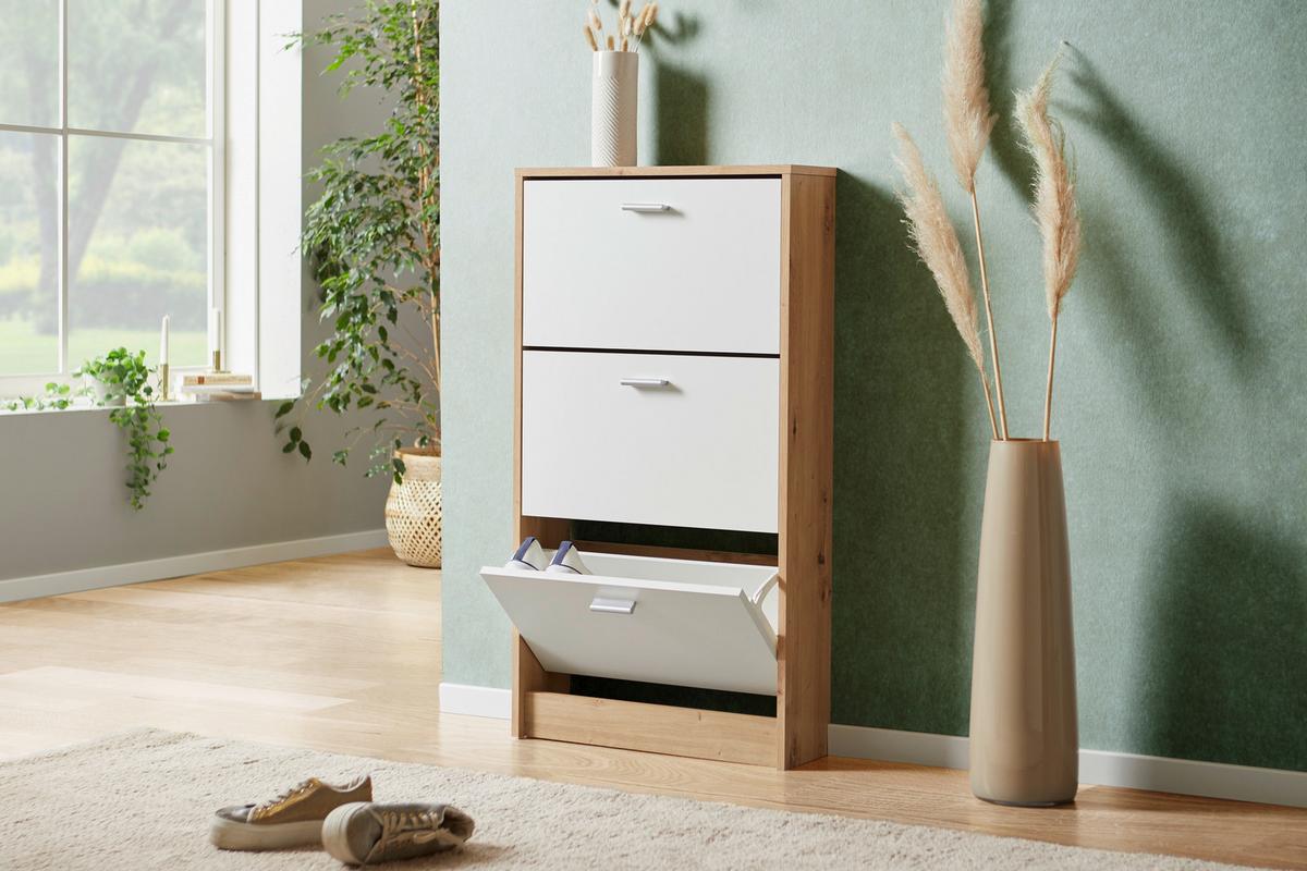 VYKLÁPĚCÍ BOTNÍK DA13 - bílá/barvy dubu, Moderní, kompozitní dřevo/plast (58/107/18cm)