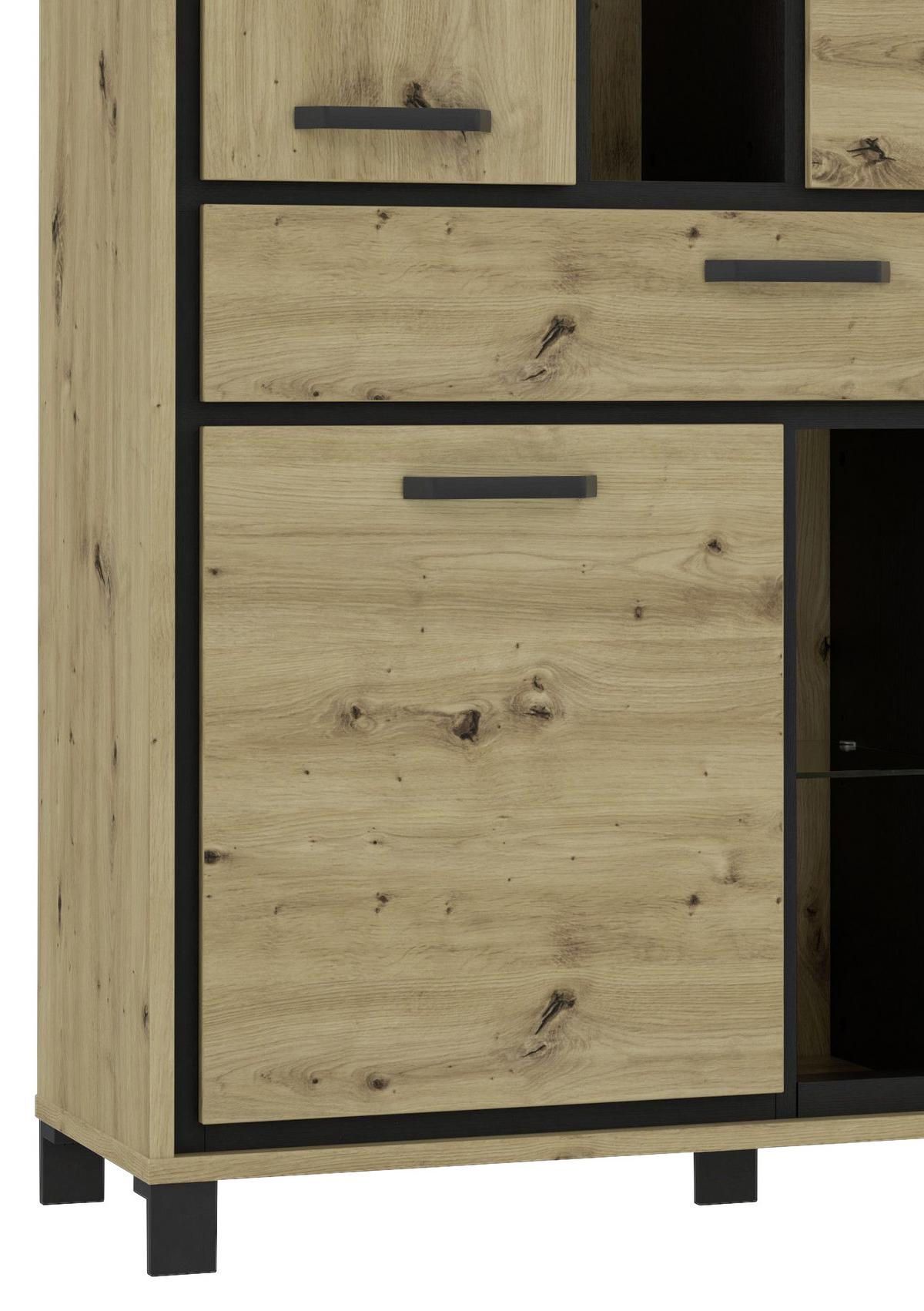 Highboard B: 120,4cm Trondheim Artisan Eiche Dekor/ Schwarz - Eichefarben/Schwarz, Basics, Glas/Holzwerkstoff (120,4/161/41,5cm) - Livetastic