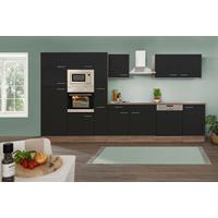 Küchenzeile ohne Geräte B: 370 cm Schwarz/Eiche Dekor - Eichefarben/Schwarz, Basics, Holzwerkstoff (370cm) - Respekta