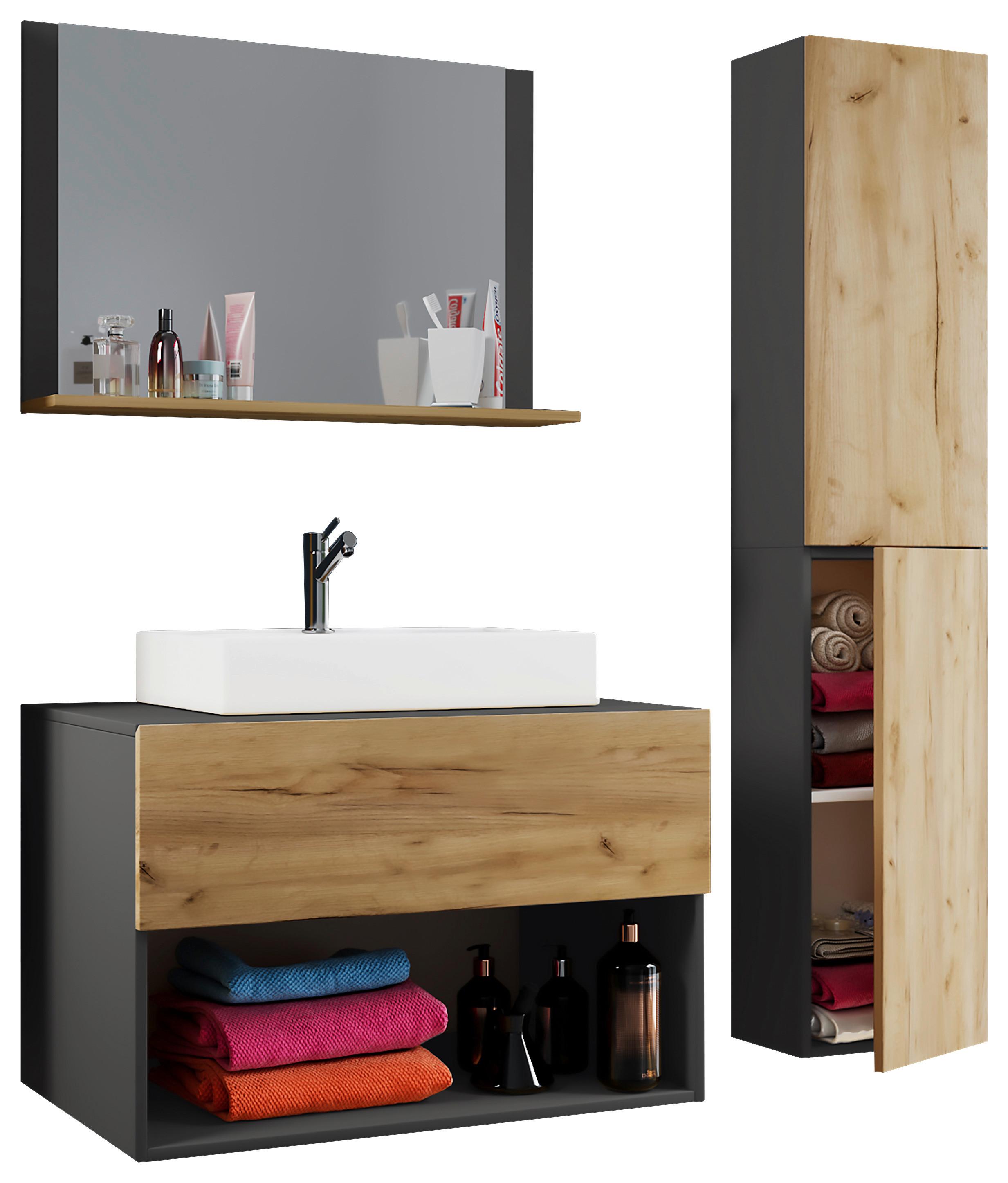 Badmöbel-set 4-tlg. Lendas B: 80 Cm Anthrazit/eiche Dekor
