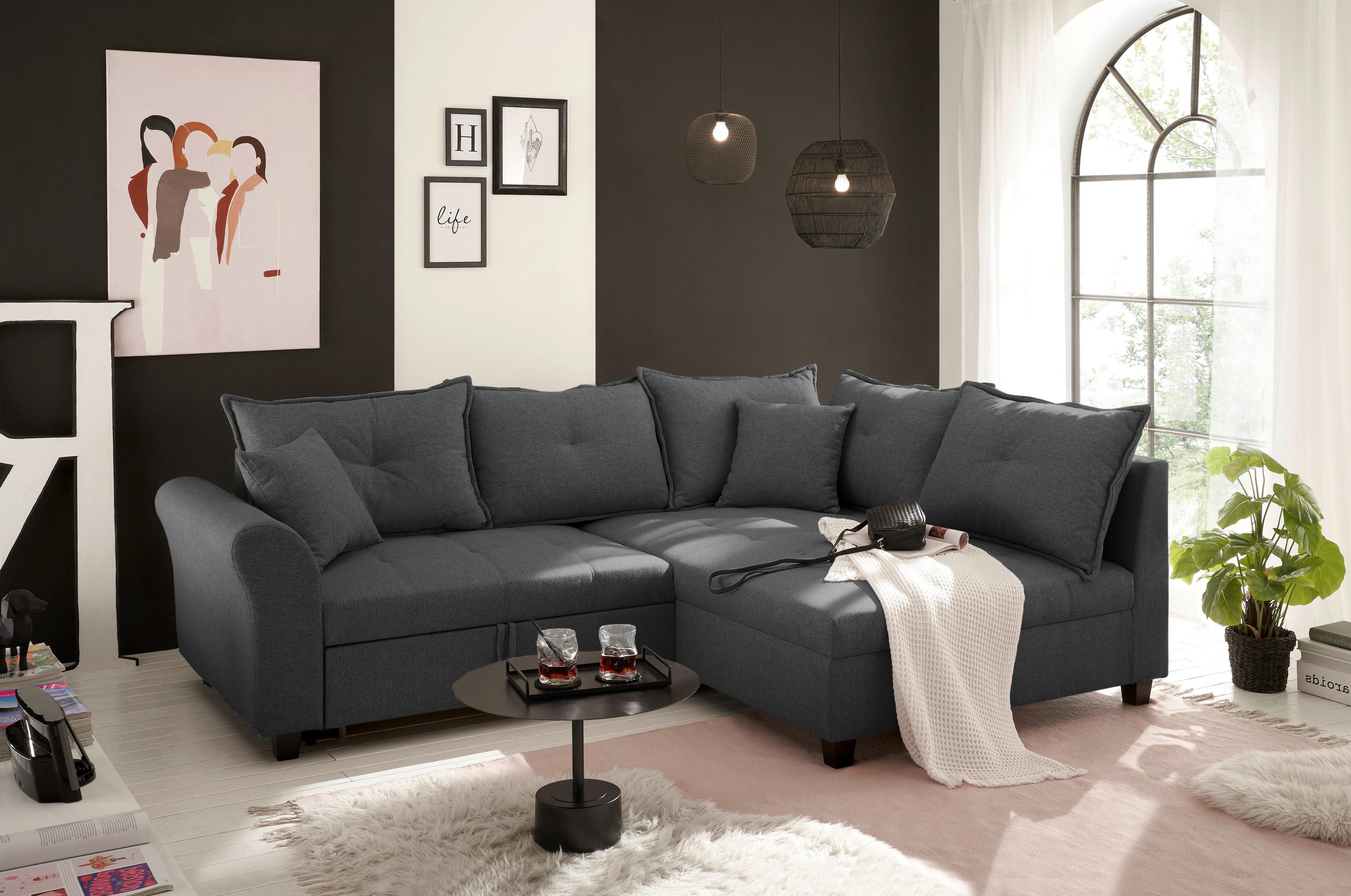 Ecksofa Liz Anthrazit S: 252x175 Cm - Anthrazit/Schwarz, MODERN, Textil (252/175cm) - Livetastic
