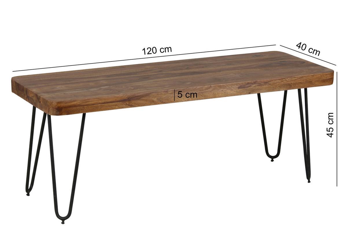 Lavice z masivního dřeva Bagli  120 cm - černá/barvy sheesham, Moderní, kov/dřevo (120/45/40cm) - MID.YOU