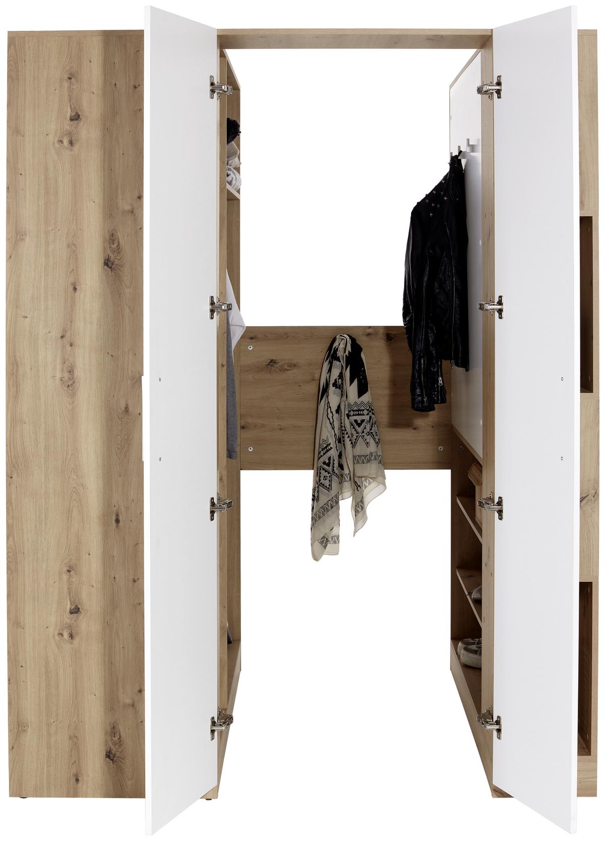 Eckschrank Begehbar Mit Regal 150cm Box, Eiche Dekor/weiß - Weiß/Eiche Artisan, MODERN, Holzwerkstoff (150/205/120cm) - Ondega