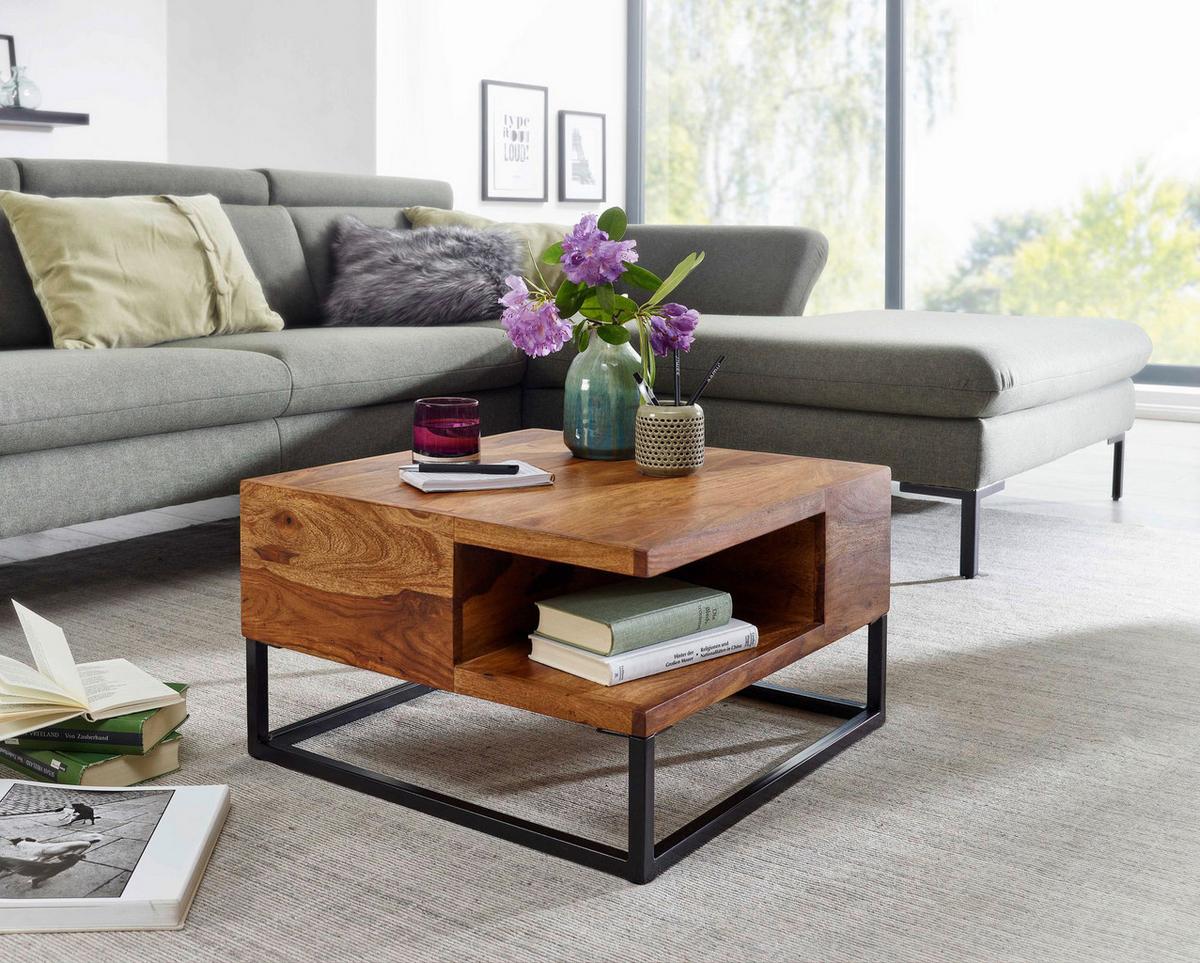 Couchtisch Wohnling Sheesham B: 60 cm - Sheeshamfarben/Schwarz, MODERN, Holz/Metall (60/60/34,5cm) - MID.YOU