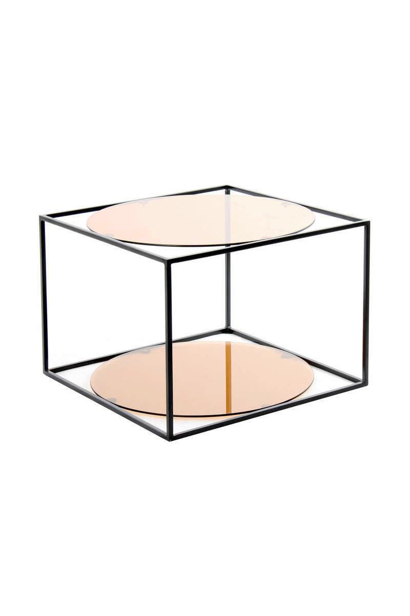 Beistelltisch in Würfelform Cody, Schwarz/Terra Cotta - Terracotta/Schwarz, Basics, Glas/Metall (50/50/36cm) - Kayoom