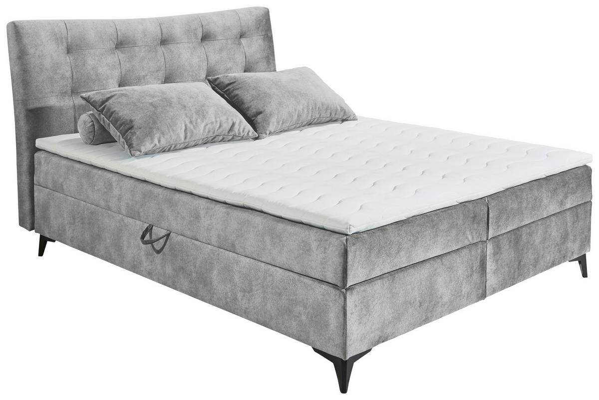 Boxbett Mit Topper & Bettkasten 180x200 Melrose - Schwarz/Grau, MODERN, Holzwerkstoff/Textil (180/200cm) - MID.YOU