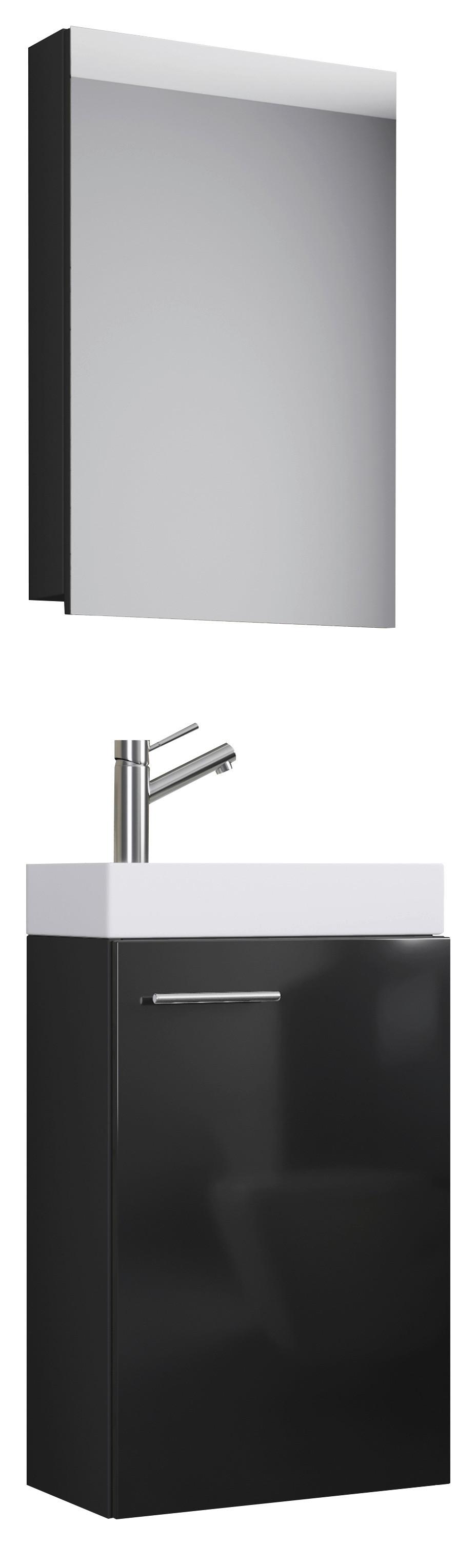 Badmöbel-Set Gäste WC 3--Teilig. Slito B: 41 cm Schwarz - Schwarz/Weiß, KONVENTIONELL, Keramik/Holzwerkstoff (41cm) - MID.YOU