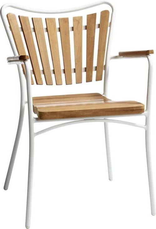 Gartensessel Stapelbar Ellen Aluminiumgestell, Teakholz - Weiß Hochglanz/Teakfarben, KONVENTIONELL, Holz/Metall (58,5/78/56,5cm) - Gardenson