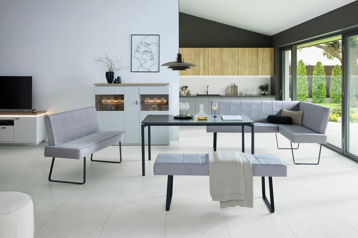 Eckbank Tilos Samt Hellgrau, S: 190 X150cm - Hellgrau/Schwarz, KONVENTIONELL, Textil/Metall (190/150cm) - MID.YOU