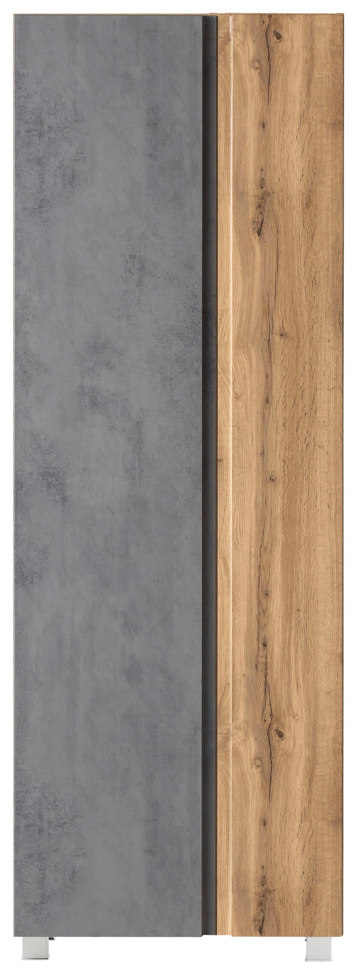 Badezimmer Hochschrank Varese Bxh 65x180cm Grau/ Eiche Dekor - Eiche Wotan/Hellgrau, MODERN, Holzwerkstoff (65/180/35cm) - Held