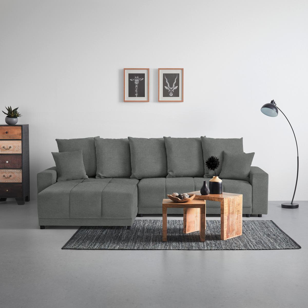 Rohová sedačka ALATRI, oboustr.,grafitová,s polštáři - černá/zelená, Moderní, textil/plast (289/90/176cm) - Based