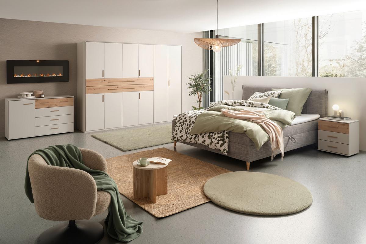 Americká posteľ VELORIA 140x200, sivá - sivá/prírodná farba, Konventionell, drevo/textil (140/200cm) - Mömax