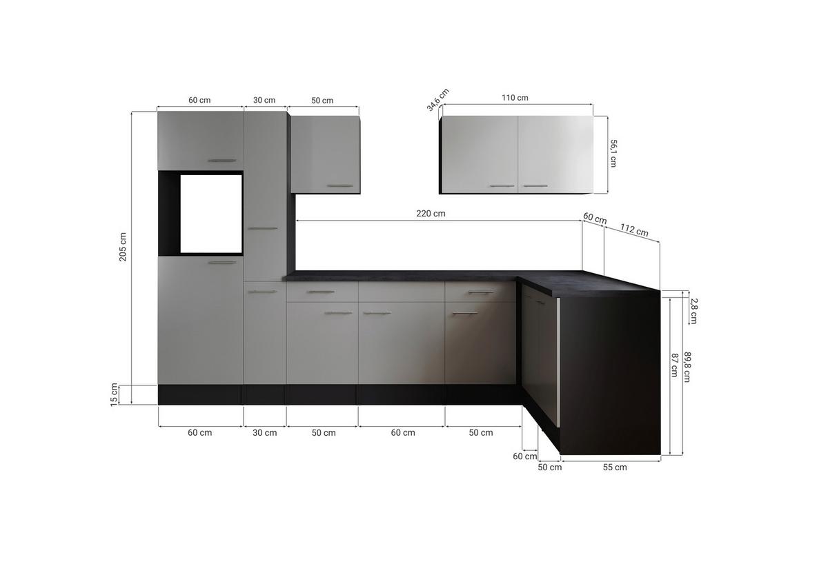 Eckküche Oliver Grau S: 310x172 Cm - Grau, Design, Holzwerkstoff (310/172cm) - Respekta