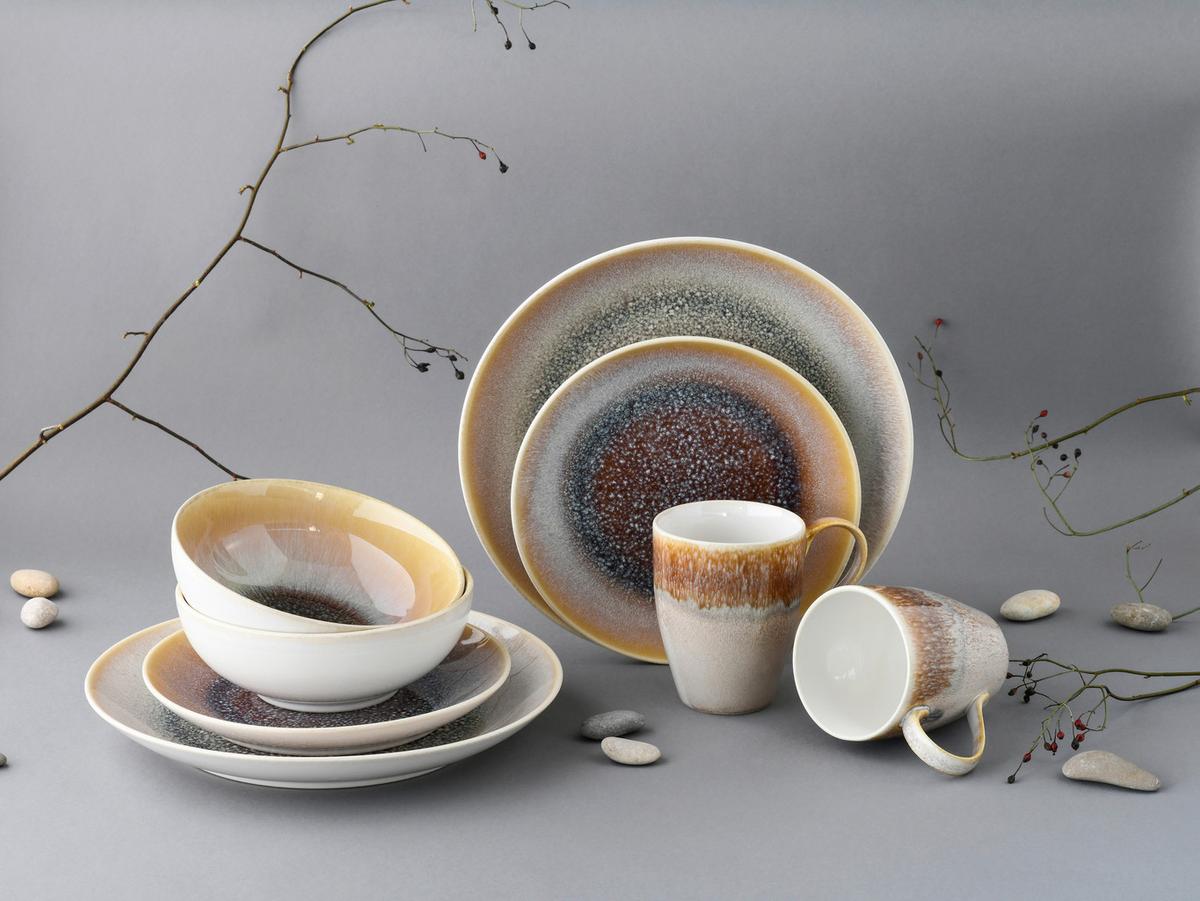 Kombiservice Aus Keramik 2 Personen Geschirr Set - Sandfarben/Weiß, Basics, Keramik - Creatable