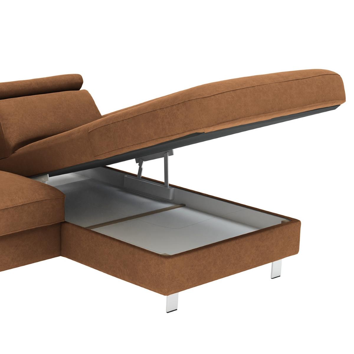 Ecksofa Elvis, Braun S: 259x182 Cm - Silberfarben/Braun, KONVENTIONELL, Textil (259/182cm) - Trendmanufaktur