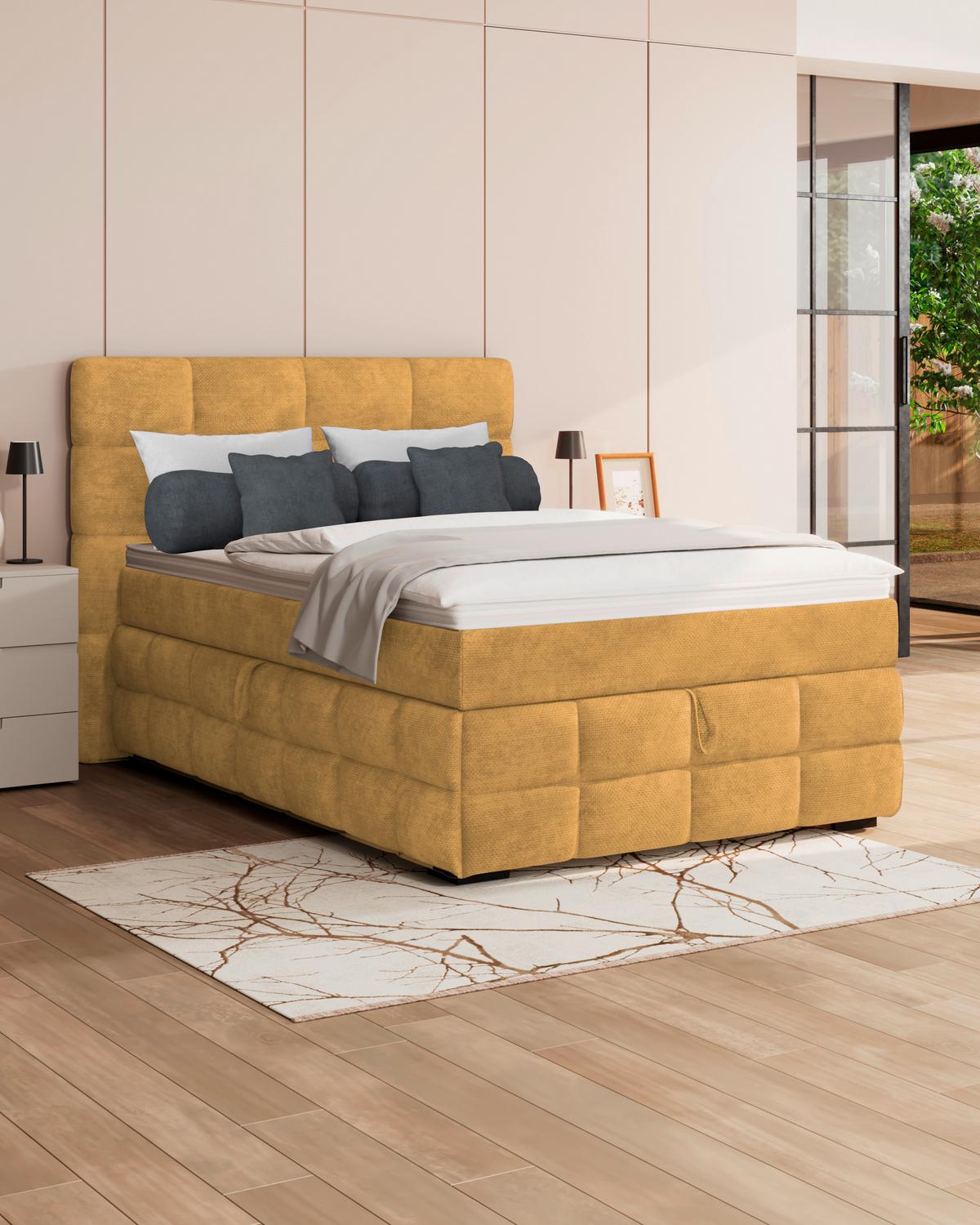 Čalúnená posteľ VEGA 140x200 cm, zlatá - čierna/zlatá, Trend, drevo/textil (140/200cm)