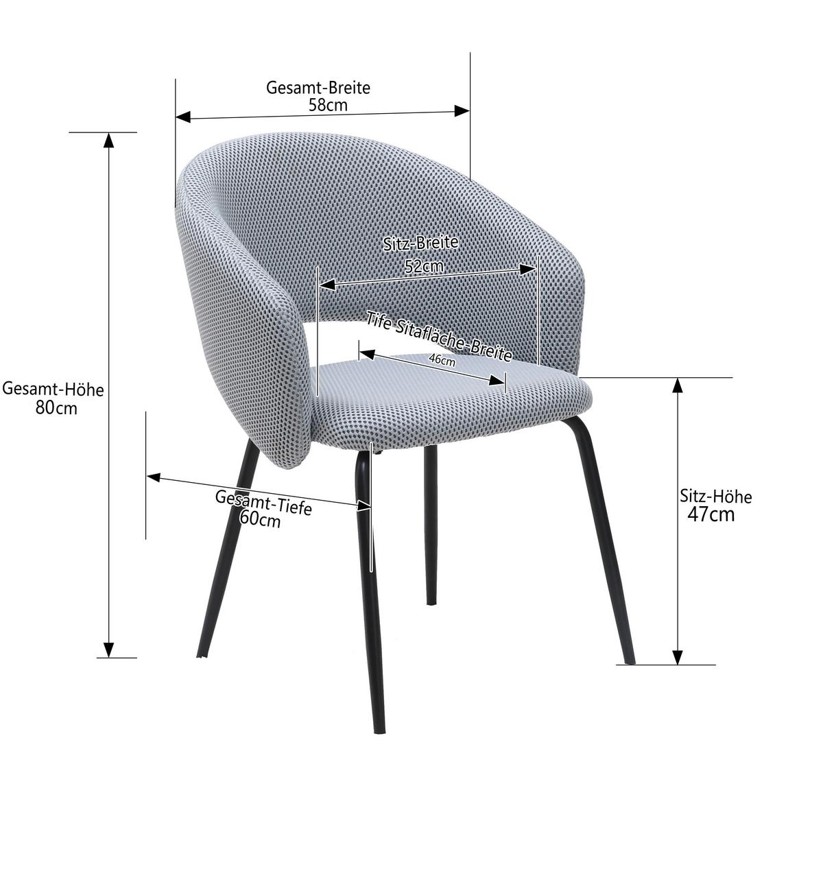 Armlehnstuhl Celine Textil Hellgrau B: 58 Cm - Hellgrau/Schwarz, MODERN, Textil/Metall (58/80/60cm) - MID.YOU