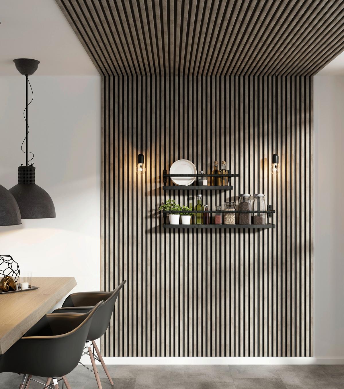 Akusztikus Panel Decowall 260/30cm - tölgyfa színű, Modern, műanyag/faalapú anyag (30/260/1,7cm)