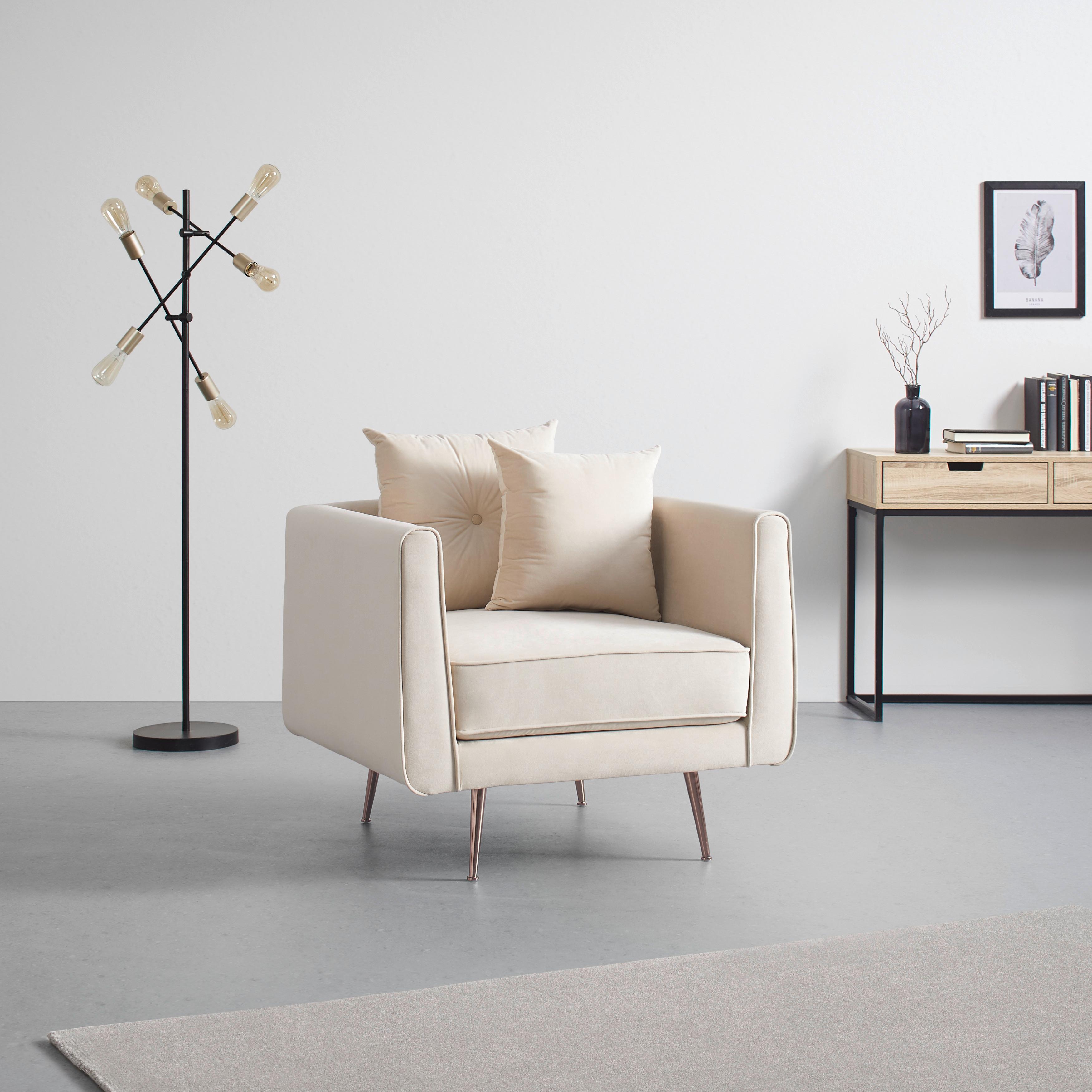 Relaxačné křeslo LUIS, béžový samet - barva růžového zlata/béžová, Moderní, kov/dřevo (90/87/87cm) - Bessagi Home