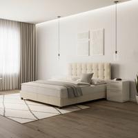 Čalouněná postel FREDERICO 180x200, béžová - černá/béžová, Moderní, kov/dřevo (180/200cm) - Bessagi Home