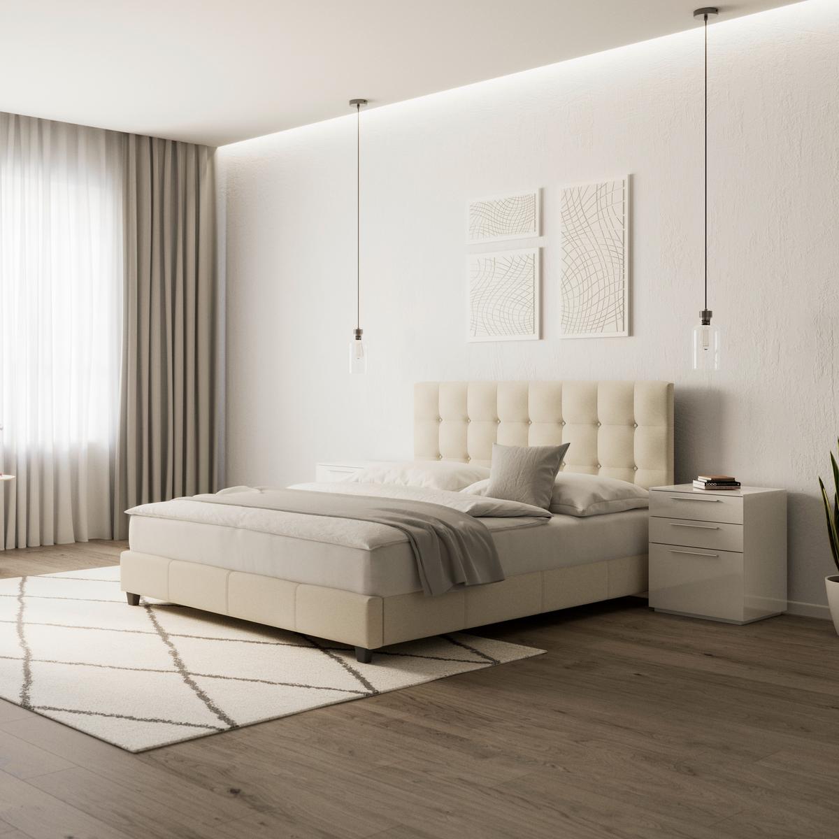 Čalouněná postel FREDERICO 180x200, béžová - černá/béžová, Moderní, kov/dřevo (180/200cm) - Bessagi Home